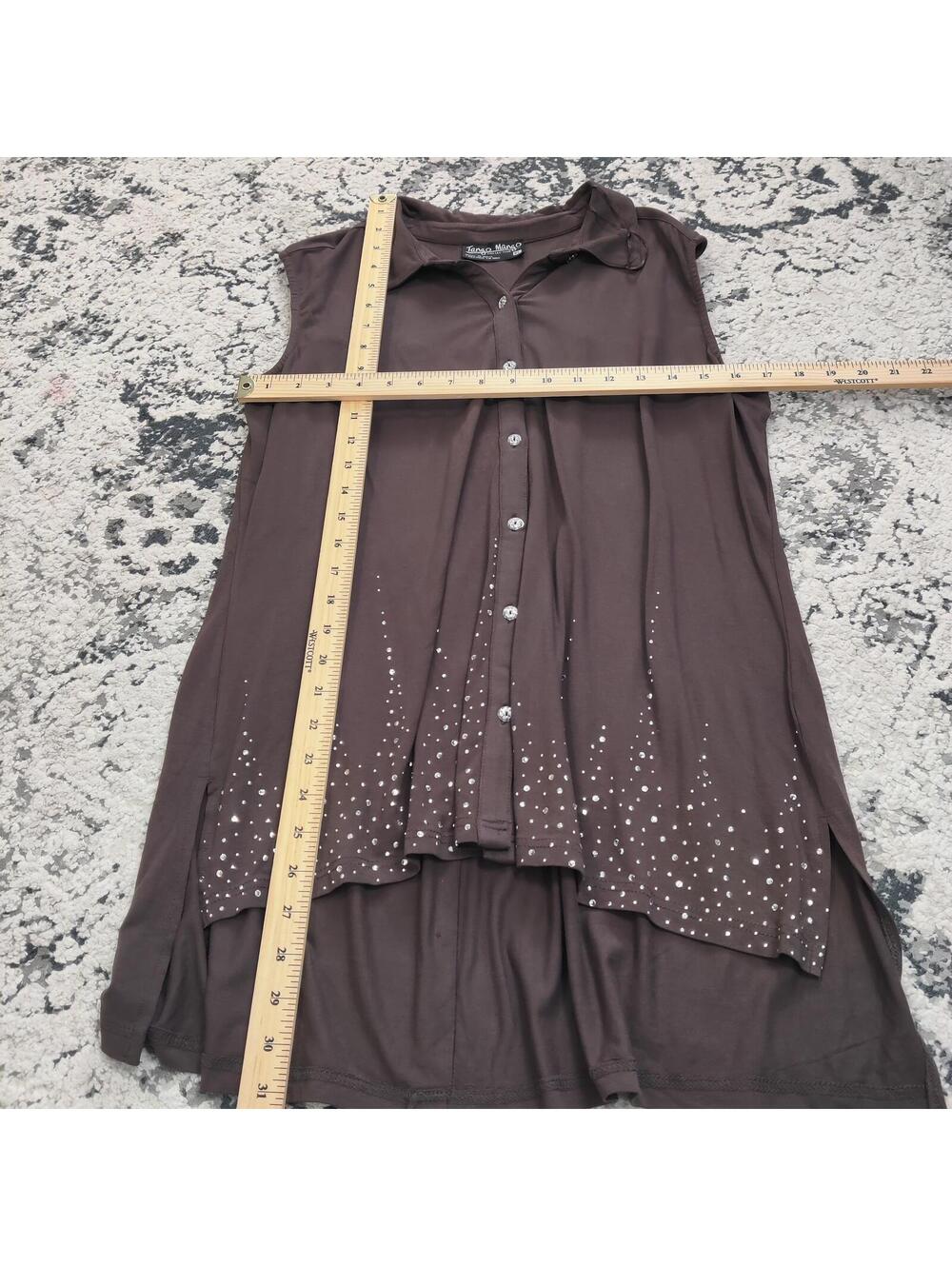 Tango Mango Collection Brown Rhinestone Sleeveless Button Front Top XL - Picture 4 of 7